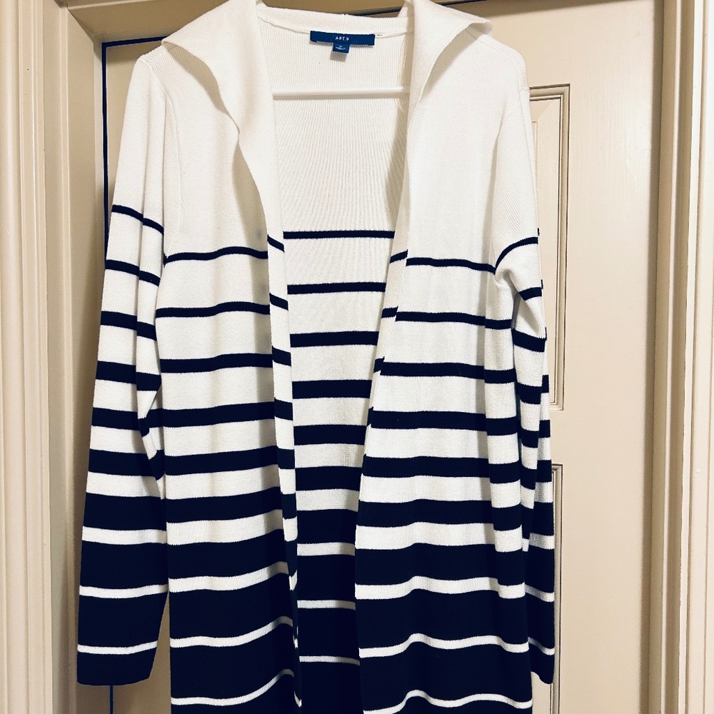 APT 9 Black & White Stripes, Open Front Cardigan SWEATER Size M